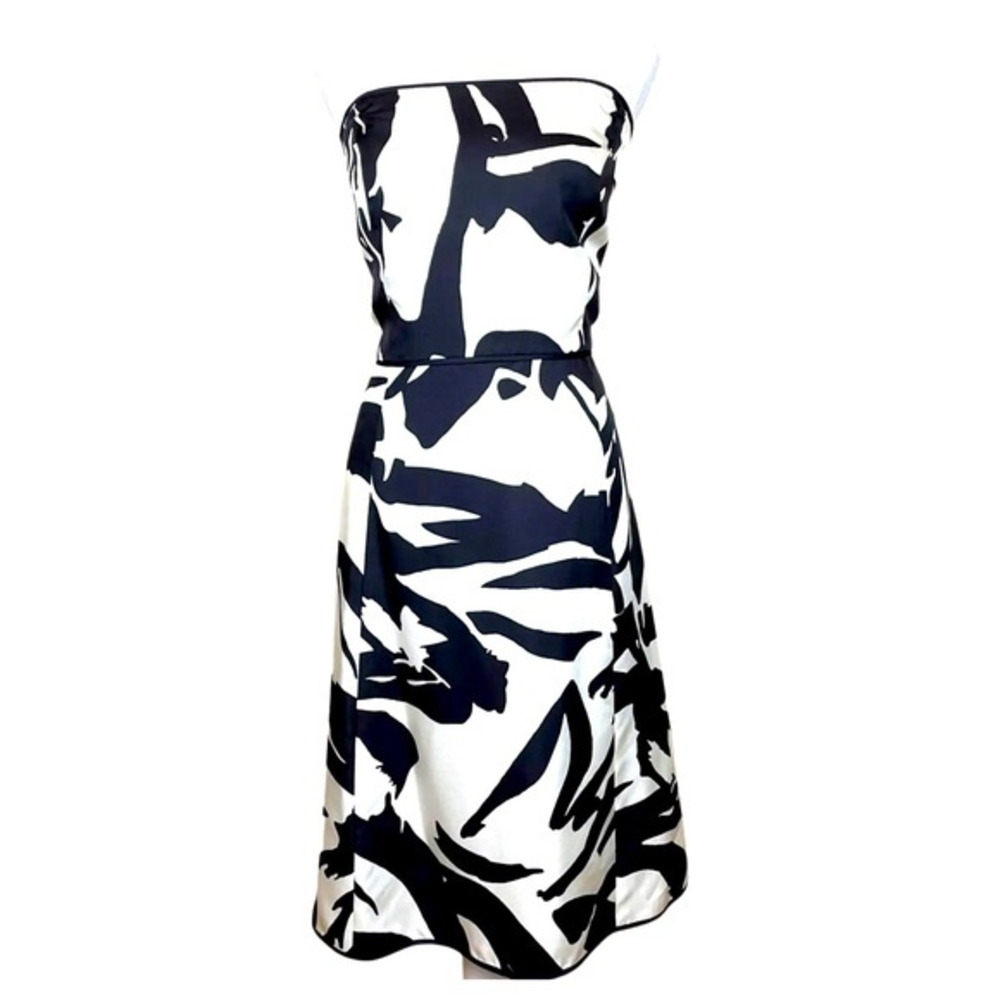 Ann Taylor Black White Print Strapless Silk
Dress, Perfect Condition size 4 NWOT